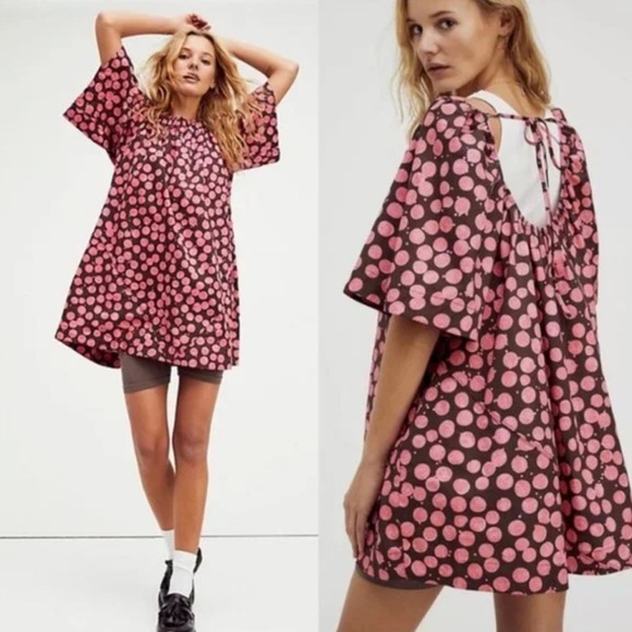 Free People Pink/chocolate Combo Jodie Printed Tunic Flowy Oversized XS - Picture 1 of 6